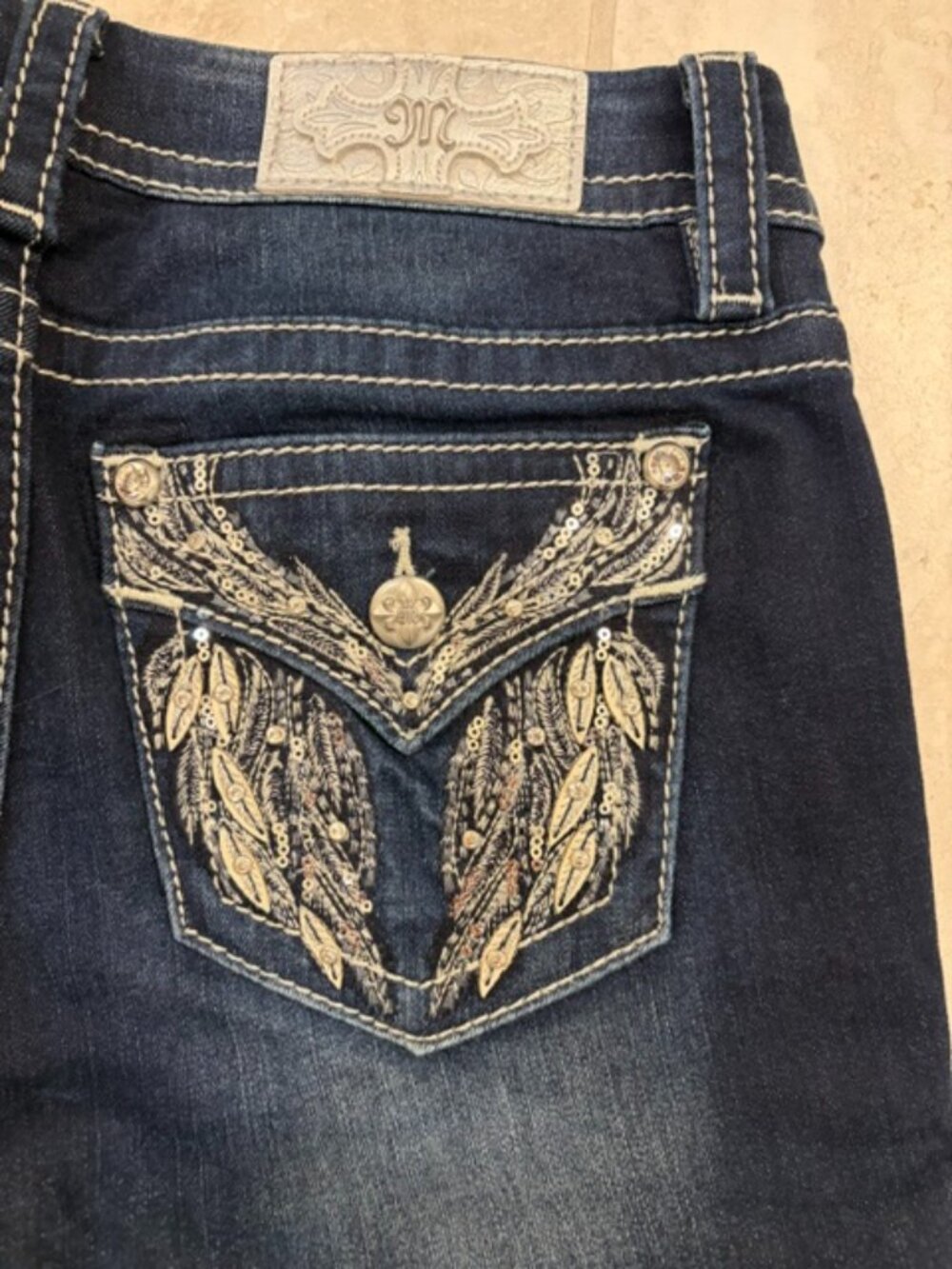 Miss Me Easy Skinny Jeans Size 27 Dark Wash Embellished Big Stitch Y2K Western - Picture 5 of 12